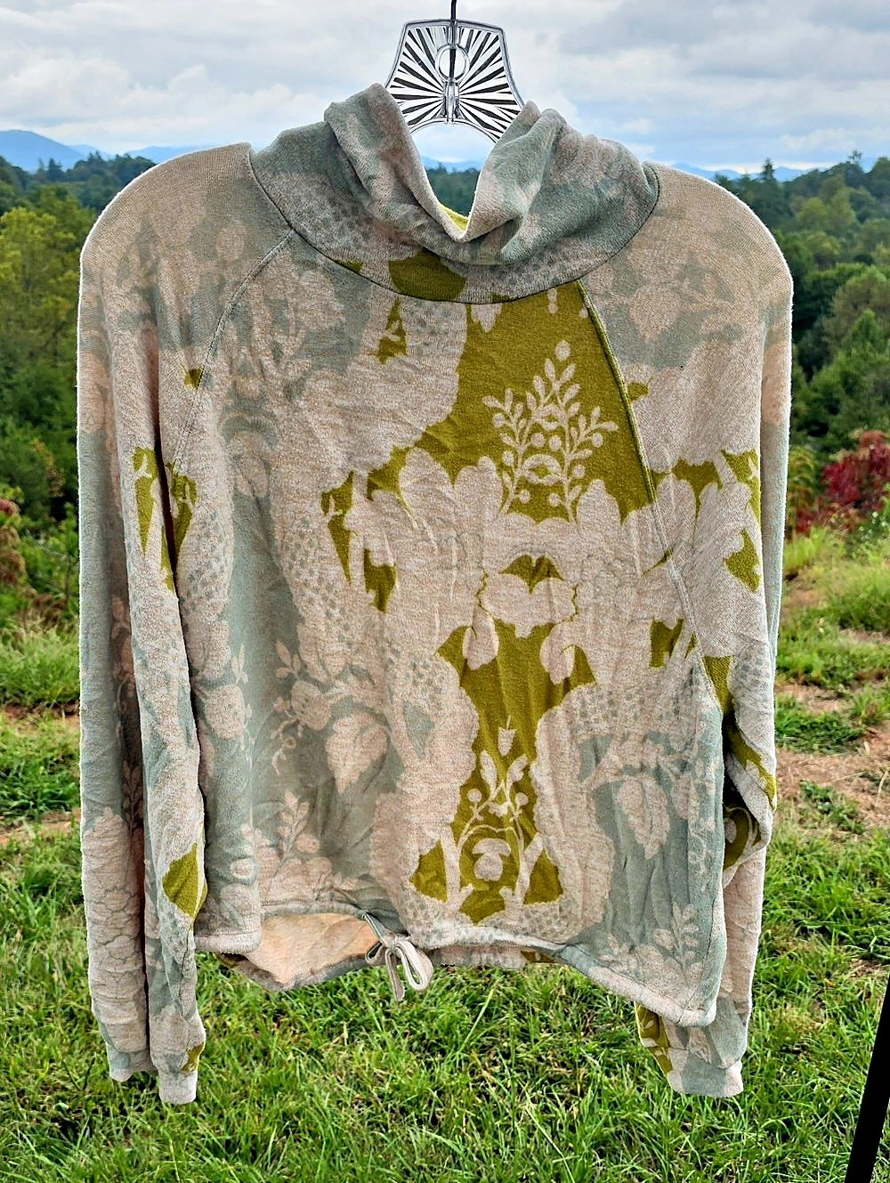 By Saturday Sunday Floral Cowl Neck Pullover Green & Pink Size XS